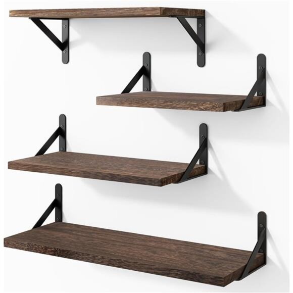Floating Shelves for Wall, Different Sizes Dark Carbonized Brown Wall - Picture 1 of 8